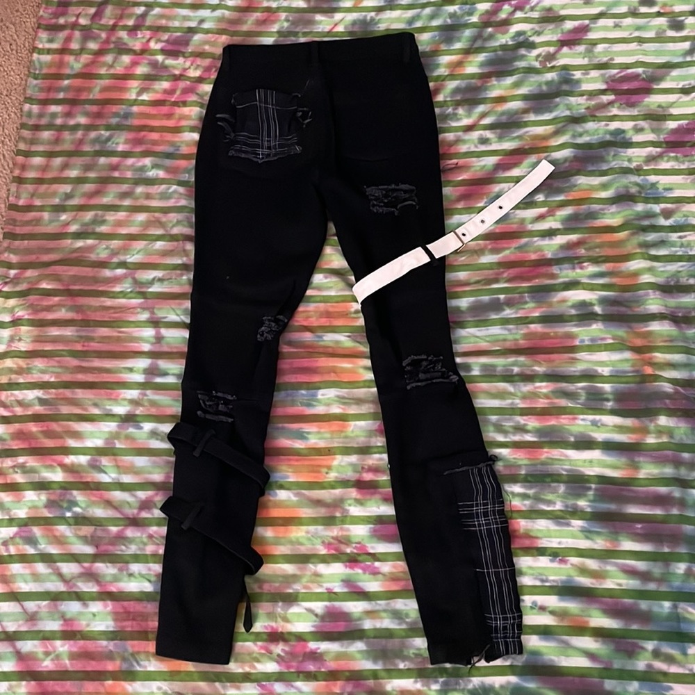 SOLD patch strap black skinny pant XS S - Picture 5 of 7